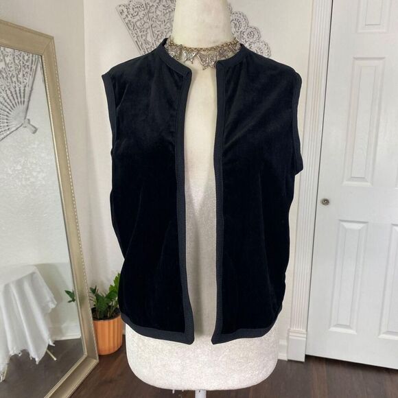 Early 2000's Black Open Front Witchy Whimsygoth Velvet Vest Top L / 12 - Picture 2 of 8